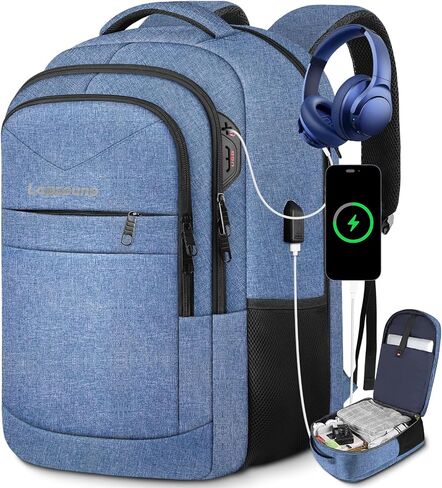 Lapsouno 17 Inch Laptop Backpack, Carry On Travel Backpack, Durable Extra Large TSA Business Backpack with USB Port, Water Resistant Anti Theft Gift for Men Women, Black in Saudi Arabia