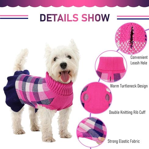 الكلب سترة اللباس منقوشة تريكو للكلاب الصغيرة المتوسطة الدافئة جرو الحيوانات الأليفة الياقة المدورة تمتد البلوز لطيف الخريف الشتاء سترة الملابس مع ثقب المقود لعيد الميلاد (الوردي، M) in Kuwait