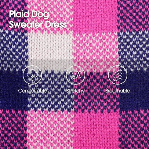 الكلب سترة اللباس منقوشة تريكو للكلاب الصغيرة المتوسطة الدافئة جرو الحيوانات الأليفة الياقة المدورة تمتد البلوز لطيف الخريف الشتاء سترة الملابس مع ثقب المقود لعيد الميلاد (الوردي، M) in Kuwait