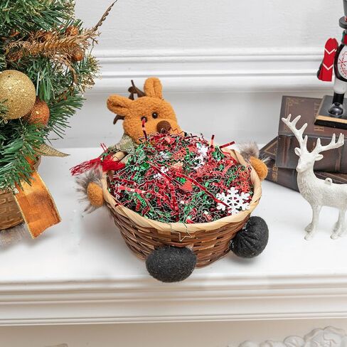 Gloreyan 8.8oz Christmas Crinkle Cut Paper Shred, Xmas Metallic Red Green Raffia Paper Sherd Filler Grass with Christmas Confetti for Gift Wrapping Basket Filling Birthdays Weddings Party Supply in Kuwait