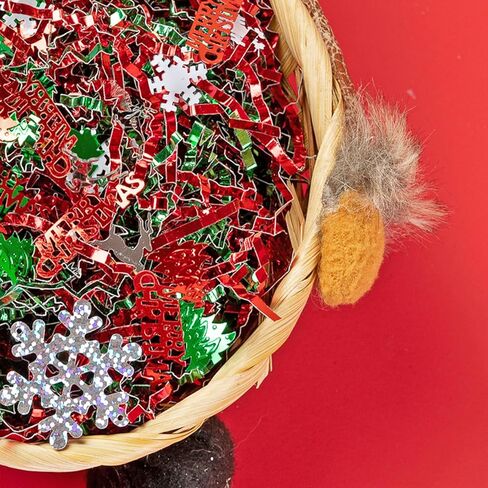 Gloreyan 8.8oz Christmas Crinkle Cut Paper Shred, Xmas Metallic Red Green Raffia Paper Sherd Filler Grass with Christmas Confetti for Gift Wrapping Basket Filling Birthdays Weddings Party Supply in Kuwait