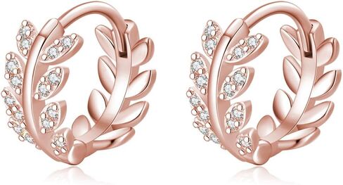 SLUYNZ Sterling Silver CZ Leaf Hoop Earrings for Women Teen Girls Dainty Olive Leaf Hoop Earrings Huggie in Saudi Arabia