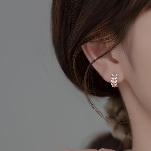SLUYNZ Sterling Silver CZ Leaf Hoop Earrings for Women Teen Girls Dainty Olive Leaf Hoop Earrings Huggie in Saudi Arabia