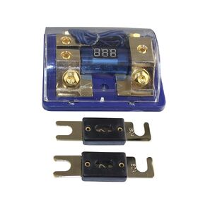 500A Dual Digital Golden ANL Dist Block Fuse Holder 1x 0Ga in 2X 4Ga Out Free 2PCS Fuses