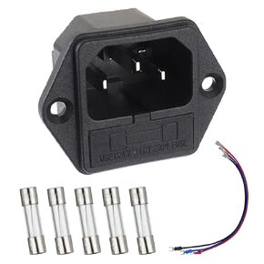 EPLZON AC 250V 10A 2 in 1 Mount Inlet Module Plug Socket Power Entry Connector Male Blades with 10A Fuse(Pack of 6pcs)