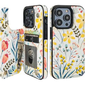 HAOPINSH for iPhone 14 Pro Wallet Case with Card Holder, American Flag Sunflowers Pattern Back Flip Folio PU Leather Kickstand Card Slots Case for Women Girls, Double Magnetic Clasp Cover 6.1"