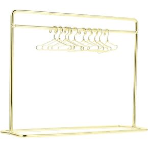 STOBOK Miniature Doll Garment Rack Set Mini Doll Dress Clothing Display Rack with 10Pcs Mini Doll Clothes Hangers Doll House Furniture Accessories for Dollhouse Supplies, Golden
