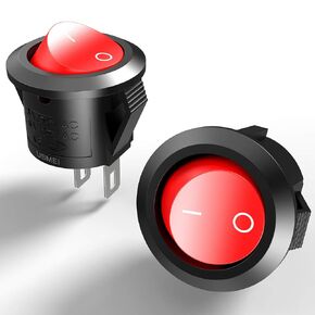 Round Rocker Switch, 2PCS 6A/250V AC, 10A/125V AC, 2 pin Red Button Toggle Switch (Large)