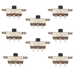 Ruiwaer 8PCS Silver On/Off/On 3 Position DPDT 2P3T PCB Panel Slide Switch 6A/125V 3A/250V AC Slide Switch