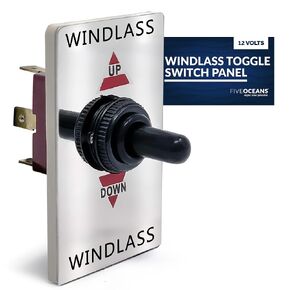 Five Oceans Boat Anchor Windlass Toggle Switch, Controlling Up/Down Function of Boat Anchor Windlasses, 12 Volts, SPDT 3-Terminal Switch, Stainless Steel Plate - FO3289