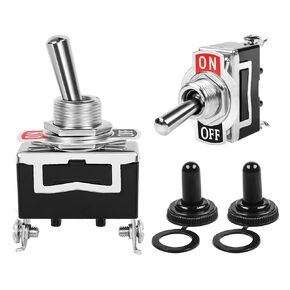 OELFFOW Heavy Duty Rocker Switch 15A-250V 20A-125V SPST 2Pin Screw Fastened ON-Off Metal Rod Switch with Waterproof Cover (2-Pack)