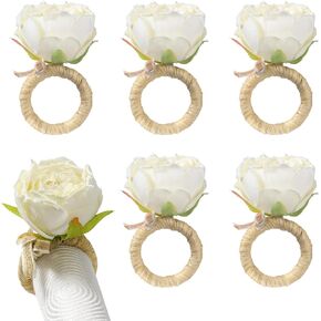Lewondr Napkin Rings, Set of 6 Rose Flower Napkin Holders Dinner Tables Rings for Wedding, Party, Christmas, Holiday, Thanksgiving, Champagne Rose
