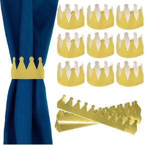 100 Pieces Gold Crown Paper Napkin Rings Golden Crowns Napkin Ring Holders Wedding Napkin Band for Home Kitchen Dining Table Holiday Dinner Bridal Shower Prince Princess Party Supplies Tableware Decor