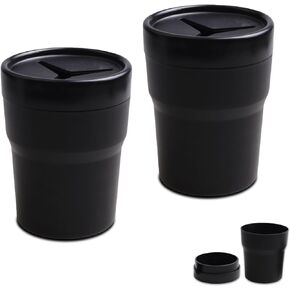 GKmow 2 PCS Car Multifunctional Trash Can with Lid, 250ML(0.06 Gallon) Coin Storage Bucket, Portable Mini Grocery Bag, Universal Storage Rack for Most Cars Homes (Black)