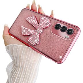 for Moto G Stylus 5G 2022 Case for Women Glitter Stylish Soft Clear TPU Luxury Cute 3D Bowknot Crystal Sparkly Shiny Protective Cover with Strap for Motorola Moto G Stylus 5G 2022(Pink)