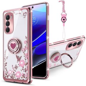 for Moto G Stylus 5G 2022 Case for Women Glitter Stylish Soft Clear TPU Luxury Cute 3D Bowknot Crystal Sparkly Shiny Protective Cover with Strap for Motorola Moto G Stylus 5G 2022(Pink)