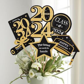 Graduation Party Decorations 2025-30 Pack Red and Black Grad Centerpiece Sticks, Class of 2025 Ornament Party Supplies Table Topper Decor for Kindergarten Preschool High School College