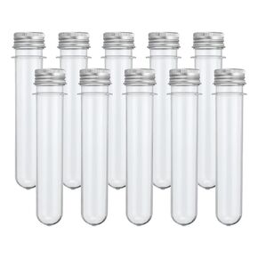 PATIKIL 40ml Test Tubes, 60pcs 5.51x0.98" Plastic Clear Round Bottom Test Tube Containers with Caps for Bead Party Candy Bath Salt Storage Scientific Experiment Plant Propagation, Silver