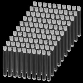 LEXININ 200 PCS 8ml Small Clear Plastic Test Tubes, 12 x 100mm Mini Plastic Test Tubes with Lids for Experimental Samples