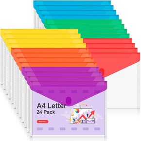 A4 Plastic Folders for Documents,60 Clear Clear Plastic Poly Envelope with Hook & Loop Closures,A4 Poly Document Bag,A4 Letter Size File Bags for Office School Home Travel Cosmetic Organization