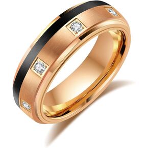 LerchPhi Matching 6mm & 8mm Tungsten Carbide Bands, His and Hers Wedding Ring Sets, Clear and Black CZ Stones Pave, Custom Engraveable