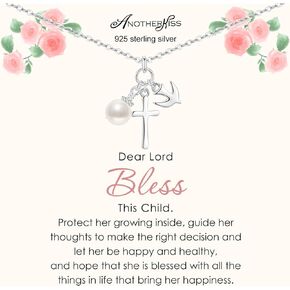 AnotherKiss Sterling Silver Cross Necklace for Girls, Baptism Gifts, First Communion Gifts for Girls, Cross Jewelry with Pearl, Confirmation Gifts for Teenage Girl