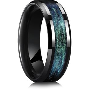 USWEL Tungsten Rings for Men,8mm Width Black,High Polished Wedding Band for Man,Personality Fashion Jewelry,Men's Galaxy Collection Ring,Mens Promise bands,7-14 Size,Gift Box