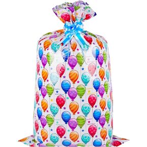 Elephant-package 1PCS Jumbo Birthday Gift Bag, Oversized Gift Bag 60" x 36" with Pull Bow and Tag, Extra Large Plastic Gift Bag for Birthday, Baby Shower, Huge Gift Wrap. （Colorful Balloon