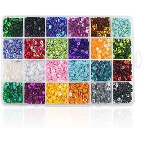 21600 Pcs Loose Sequins Bulk 5MM Rainbow Round Embroidery Sequins Cup for Craft DIY Mixed Colors Crafts Sequin with Holes for Sewing Iridescent Sequins and Spangles for Nails Arts (24 Colors)