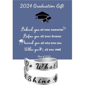 AINILOVE Inspirational Graduation Rings, High& College School Stainless Steel Ring Engraving Size Adjustable Personality Encouragement Graduation Gifts for Teens Girls Boys Student