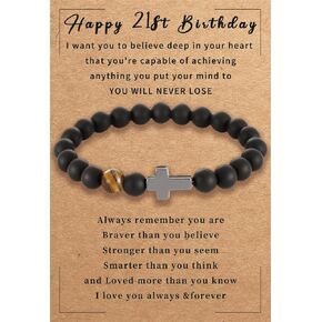 ATIMIGO 6-21st Happy Birthday Cross Beaded Bracelet Decorations for Boys Teen 6 7 8 9 10 11 12 13 14 15 16 17 18 19 20 21 Year Old Male Man Birthday Gifts Ideas for Son Grandson