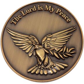 The Lord is My Peace, Dove and Olive Branch Pocket Token of Serenity, Christian Challenge Coins, My Peace I Give to You, Antique Gold-Color Plated John 14:27 Religious Gift