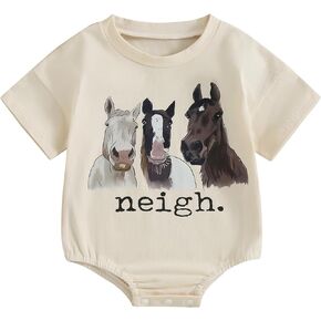 Omkzanbi Western Baby Girl Boy Summer Clothes Cow Print Bubble Romper Neigh Horse Bodysuit Cute Farm Animal One Piece Outfit
