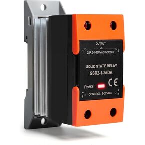 BuyWeek Din Rail Mounted Solid State Relay SSR Single Phase with Heat Sink 3-32V DC to 24-480V AC for LED Lighting (GSR2-1-25DA)