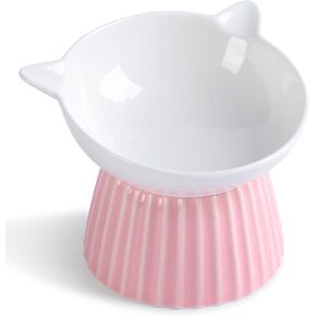 Ceramic Raised Cat Bowl，Tilted Raised Cat Bowl Anti Vomit Cat Bowls for Indoor Cats Whisker Friendly Pet Feeder for Cats Puppies, Microwave and Dishwasher Safe