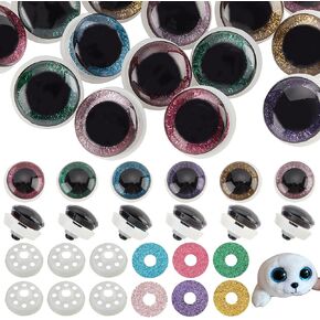 PH PandaHall 24 Sets Plastic Safety Eyes 6 Colors Stuffed Glitter Animal Eyes 35mm Craft Crochet Eyes for Teddy Bear, Amigurumi Craft, Puppet, Plush Animal Making