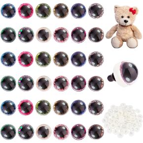 PH PandaHall 24 Sets Plastic Safety Eyes 6 Colors Stuffed Glitter Animal Eyes 35mm Craft Crochet Eyes for Teddy Bear, Amigurumi Craft, Puppet, Plush Animal Making