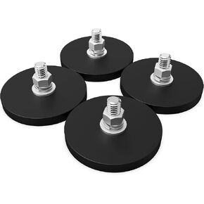 TSUYA 4Pcs Rubber Coated Magnets, 20LBS Neodymium Magnet Base with M6 Threaded Studs and Nuts, Strong Flag Magnet Mount Base with Black Rubber Coating for Light Bar and Add Mirrors in Kuwait