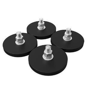 TSUYA 4Pcs Rubber Coated Magnets, 20LBS Neodymium Magnet Base with M6 Threaded Studs and Nuts, Strong Flag Magnet Mount Base with Black Rubber Coating for Light Bar and Add Mirrors