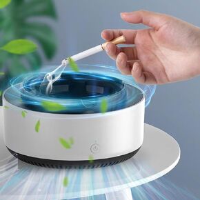 2 in 1 Multifunctional indoor smokeless ashtray, 360 °surround suction intelligent air purifier ashtray, indoor household car intelligent ashtray (Green)
