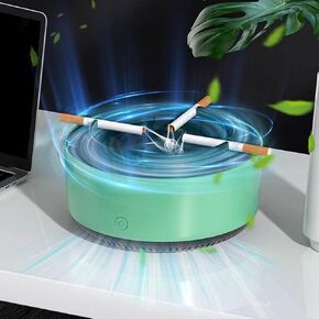 2 in 1 Multifunctional indoor smokeless ashtray, 360 °surround suction intelligent air purifier ashtray, indoor household car intelligent ashtray (Green) in Kuwait