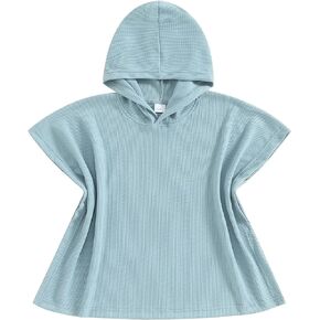 MAINESAKA Kids Baby Boy Girl Hooded Beach Towel Wrap Bathrobe Solid Color Waffle Knit Swimsuit Cover Ups Bathing Suit Poncho
