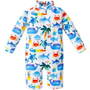 Fandecie Baby Toddler Boys Swimsuit UPF 50+ One Piece Beach Swimwear Bathing Suits Zipper Rash Guard Swimsuit