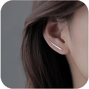 Ear Climber Earrings for Women Sterling Silver Long Curved Bar Studs Hypoallergenic U Shape Curved Bar Earrings Ear Jewelry Minimalist Flat Line Earrings Wedding Jewelry Gifts for Her