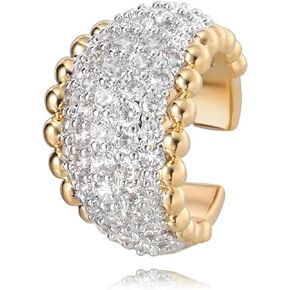 LADYGD Ear Cuff Earrings for Women 14K Gold Plated Cubic Zirconia Paved Sparkling Huggie Ear Cuffs Non Piercing | Clip On Cartilage | Single