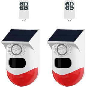 Solar Sound & Strobe Light Alarm with Motion Detector and Remote Controller 120db Sound Security Siren Light IP67 Waterproof 24 Hours+4 Mode for Home, Farm,Barn,Villa,Yard.2pcs in Kuwait