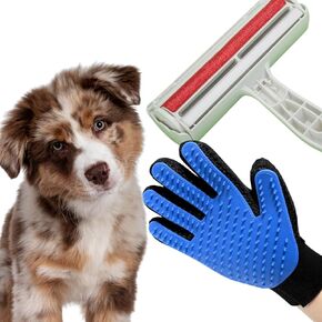 Pet Grooming Set | Washable and Reusable Hair Remover Tool | Shedding Control & Comfortable Massage Glove for Dogs and Cats | Clean Couches, Car Seats and Bed