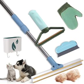 Pawsitive Vibes Carpet Rake Dog Hair Remover,Pet Hair Remover for Couch,Carpet,Furniture,Car,Dog and Cat Hair Remover Tool with Cat Grooming Gloves and Wall-Mounted Storage Box in Kuwait