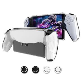 Aircawin Clear Case for Sony PlayStation Portal Case,PS5 Portal Case with Ergonomic Grip&8pcs Thumb Stick Cap,Shockproof Lightwheight Soft TPU Case for Playstation Portal Remote Player Game Case-Clear