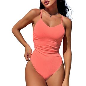 swimall Women's One Piece Swimsuit High Leg Cut Bathing Suit Ruched High Waist Cutout Swimwear